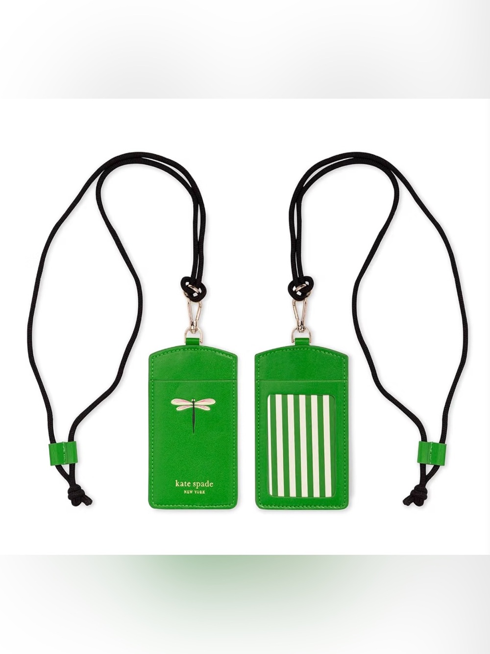 Kate Spade Green Dragonfly Lanyard ID Holder with Black Cord